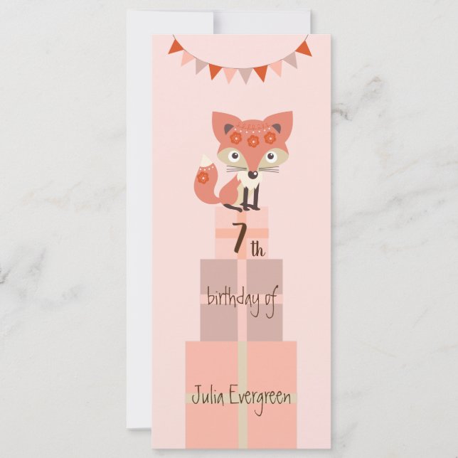 Cute Pink Fox 7th Birthday Invitation (Front)