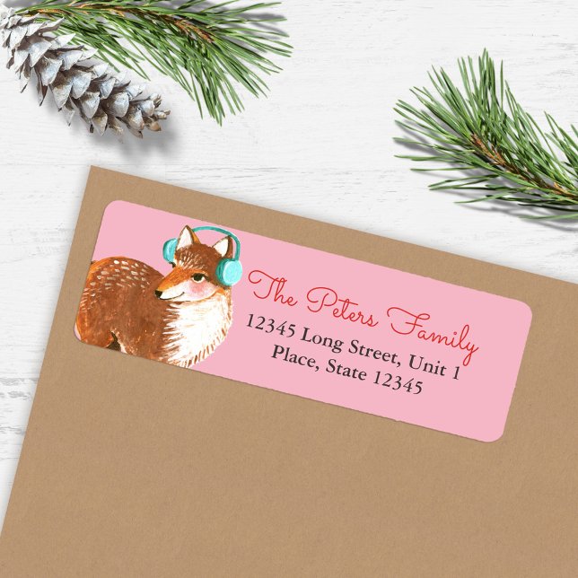 Cute Pink Fox Animal Holiday Christmas (Cute Pink Fox Animal Holiday Christmas Label)