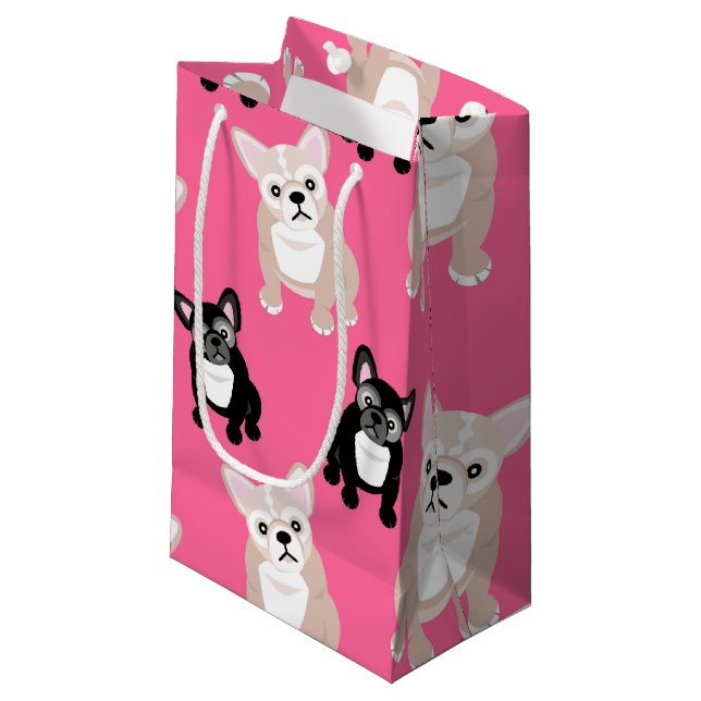 Cute Pink Frenchies French Bulldogs Small Gift Bag (Front Angled)