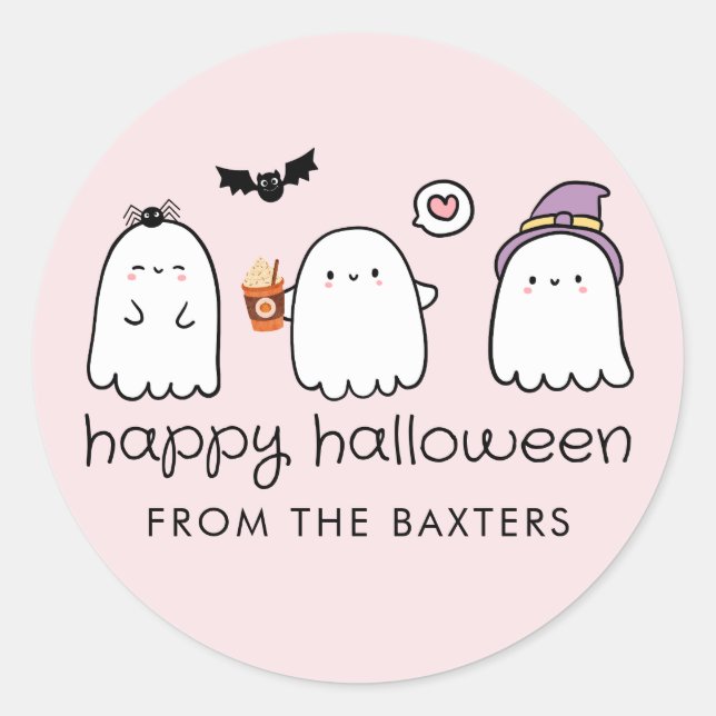 Cute Pink Friendly Ghosts Spooky Season Classic Round Sticker (Front)