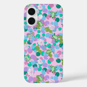 Cute pink frog art with waterlilies girly iPhone 16 case