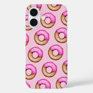 Cute Pink Frosted Doughnuts with Sprinkles Pattern iPhone 16 Case
