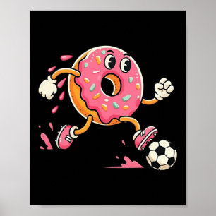 Cute Pink Frosted Snack Playing Soccer Fun Cartoon Poster