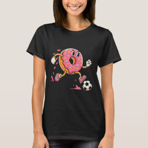 Cute Pink Frosted Snack Playing Soccer Fun Cartoon T-Shirt