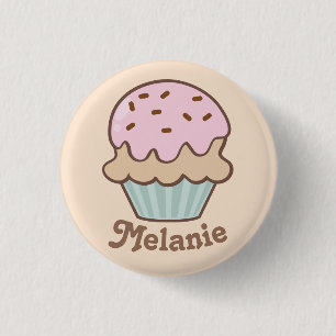 Cute Pink Frosting Cupcake Personalised 1 Inch Round Button