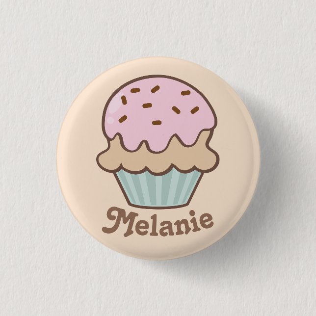 Cute Pink Frosting Cupcake Personalised 1 Inch Round Button (Front)