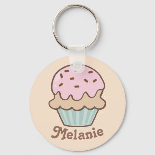 Cute Pink Frosting Cupcake Personalised Keychain