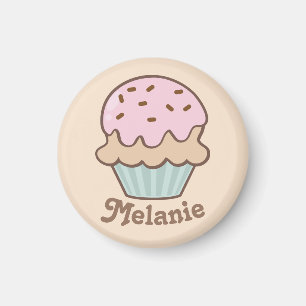 Cute Pink Frosting Cupcake Personalised Magnet