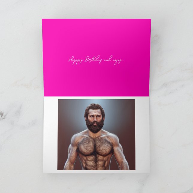 Cute Pink Funny Handsome Bearded Man Birthday Card (Inside)