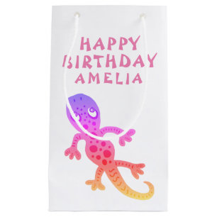 Cute Pink Gecko Lizard Girl Kids Birthday Small Gift Bag