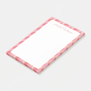 Cute Pink Geometric Border Personalized Script Post-it Notes