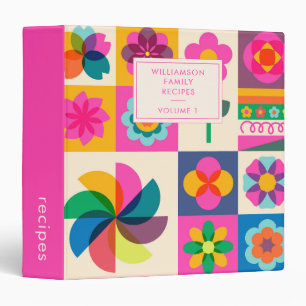Cute Pink Geometry Floral Custom Recipe Cookbook Binder