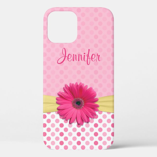 Cute Pink Gerbera Daisy Polka Dot Case-Mate iPhone Case (Back)