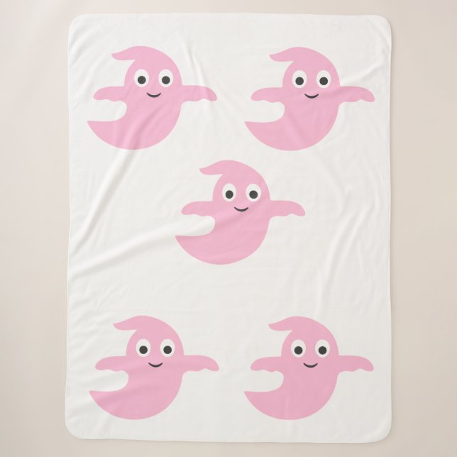 Cute Pink Ghost Halloween Blanket with Name (Front)