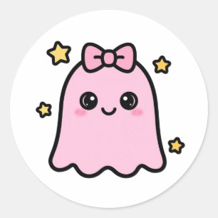 Cute Pink Ghost Halloween Classic Round Sticker
