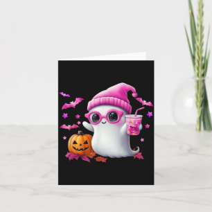 Cute Pink Ghost Halloween - Funny Retro Ghost with Card