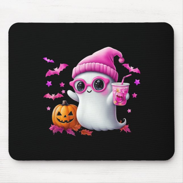 Cute Pink Ghost Halloween - Funny Retro Ghost with Mouse Pad (Front)