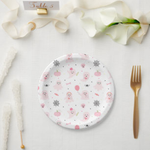 Cute Pink Ghost Halloween Party Decor Paper Plate