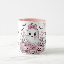 Cute Pink Ghost Halloween Pastel Pumpkin Two-Tone