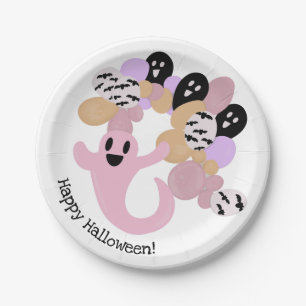 Cute Pink Ghost Kids Happy Halloween  Paper Plate