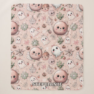 Cute Pink Ghost & Pastel Halloween Seamless Sherpa Blanket
