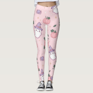 Cute Pink Ghost Pastel Halloween Trick or Treat Leggings