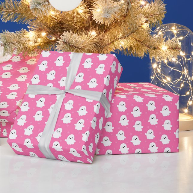 Cute Pink Ghost Pattern – Halloween Design Wrapping Paper (Holidays)