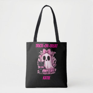 Cute Pink Ghost Personalized Halloween Tote Bag