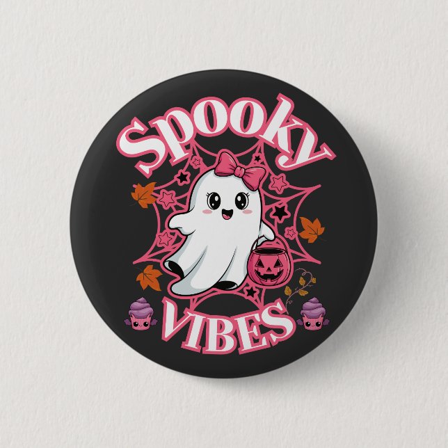 Cute Pink Ghost Spooky Vibes Art 2 Inch Round Button (Front)