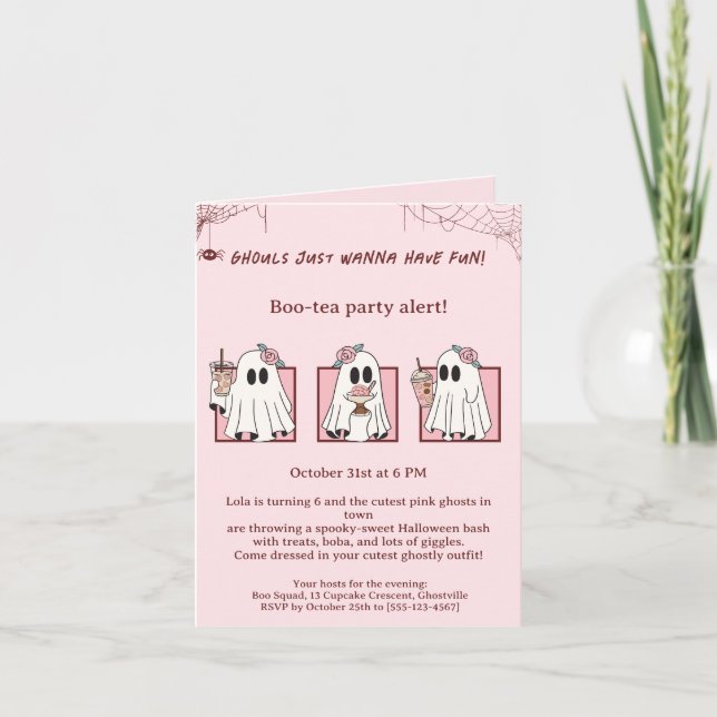Cute Pink Ghosts Halloween Party Invitation Kawaii (Front)