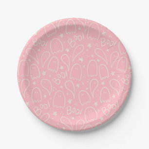 Cute Pink Ghosts Halloween Pattern Paper Plate