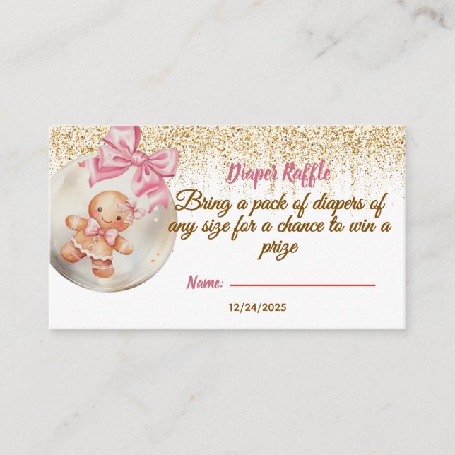 Cute Pink Gingerbread  Bauble  Diaper raffle Enclosure Card (Front)