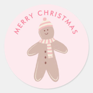 Cute pink Gingerbread First Christmas Classic Round Sticker