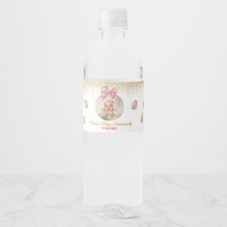 Cute Pink Gingerbread Girl Bauble Christmas Baby Water Bottle Label