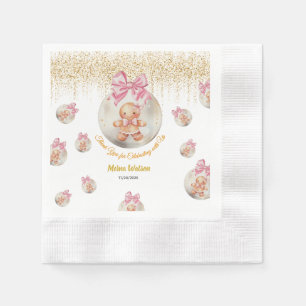  Cute Pink Gingerbread Girl in Christmas Bauble  Napkin