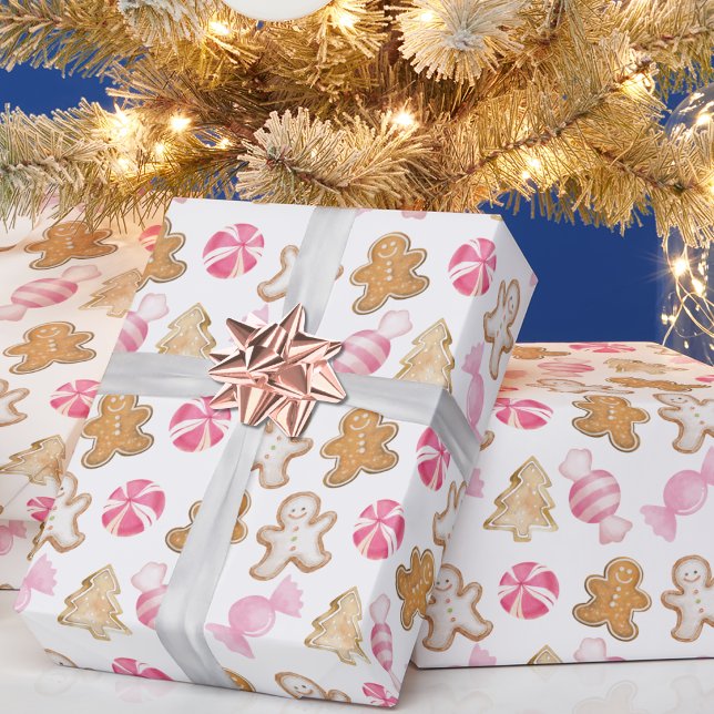 Cute Pink Gingerbread Pattern Christmas Wrapping Paper (Creator Uploaded)