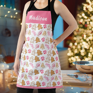 Cute Pink Gingerbread Pattern Personalized Baking Apron