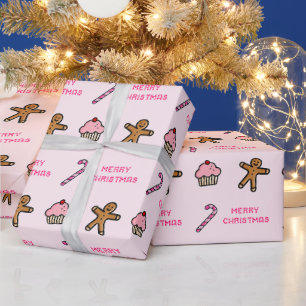 Cute Pink Gingerbread & Sweets Christmas Wrapping  Paper