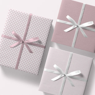 Cute pink gingham and dots simple classic baby wrapping paper sheet