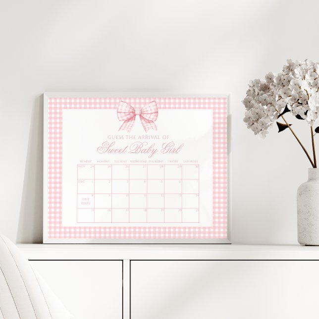 Cute Pink Gingham Bow Baby Due Date Callendar Poster (Creator Uploaded)