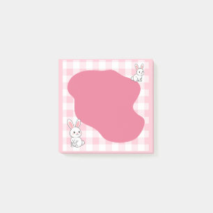 Cute Pink Gingham Bunny Memo Pad Post it Notes