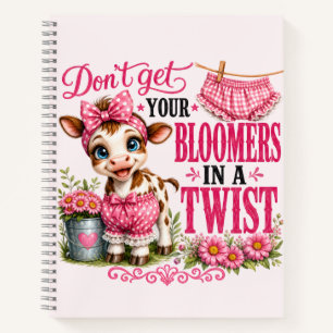 Cute Pink Gingham Cow Calf Funny Farm Girl Notebook