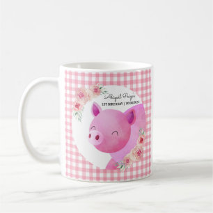 Cute Pink Gingham Floral Pig Farm Animal Barnyard Coffee Mug