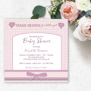 Cute Pink Gingham Girl Baby Shower Invitation