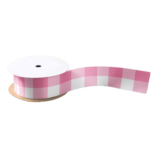 Cute Pink Gingham Pattern Satin Ribbon (Spool)