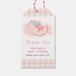 Cute Pink Gingham Peach Baby Shower Thank You Gift Tags
