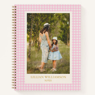 Cute Pink Gingham Photo Personalized Notes Journal