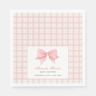Cute Pink Gingham Plaid Bow Girl Baby Shower  Napkin