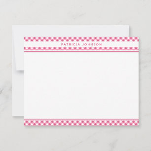Cute Pink Gingham Plaid Personalized Card