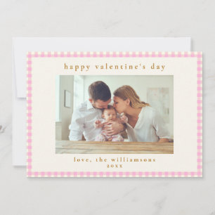 Cute Pink Gingham Plaid Photo Valentine's Day Holiday Card